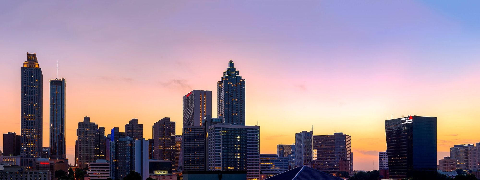 Panorama of the downtown Atlanta skyline at sunset