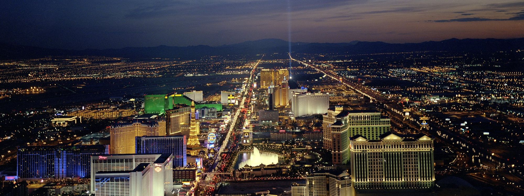 Aerial view of the Las Vegas Strip at dusk