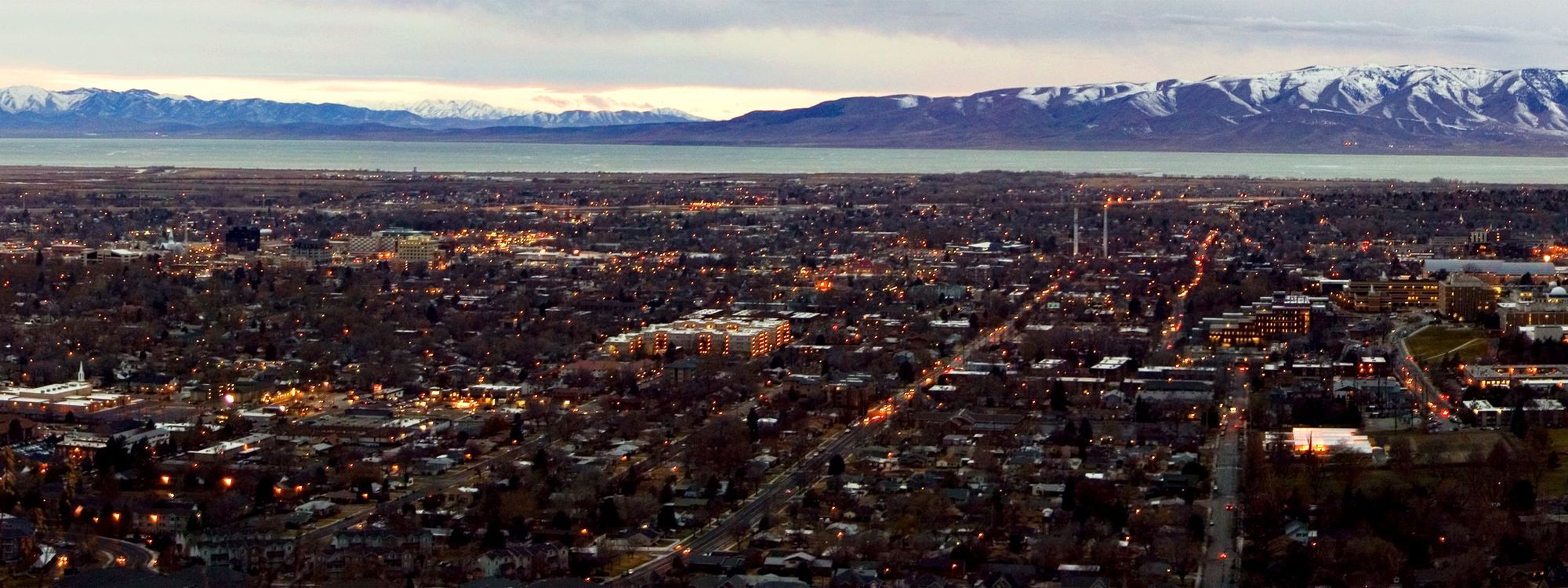 Provo and Utah Valley after sunset