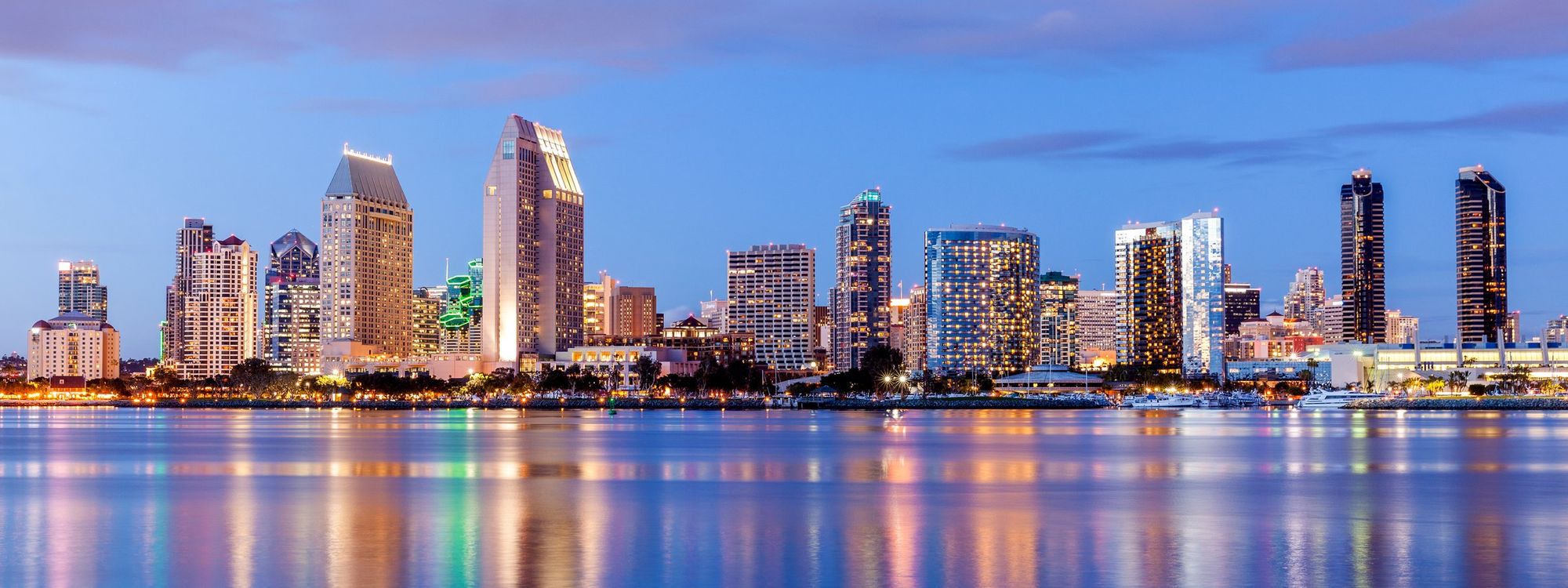 San Diego skyline at dusk from Coronado